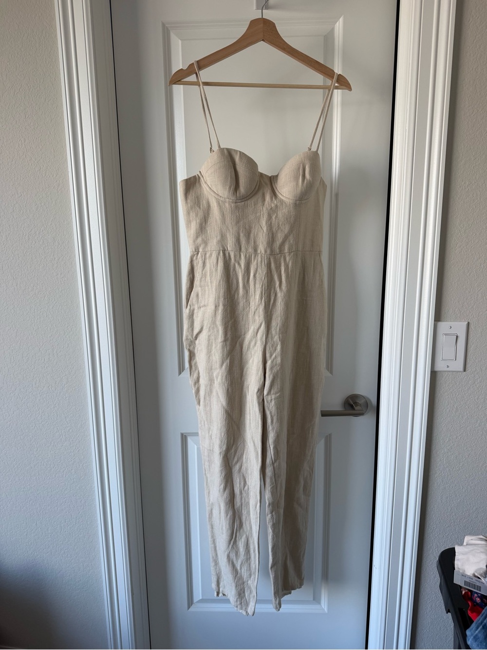 Lovers + Friends Cream Linen Bustier Jumpsuit